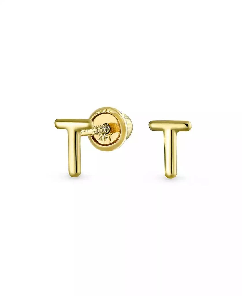 Bling Jewelry Tiny Initial Letter Stud Earrings in Real 14K Yellow Gold Screw Back 1