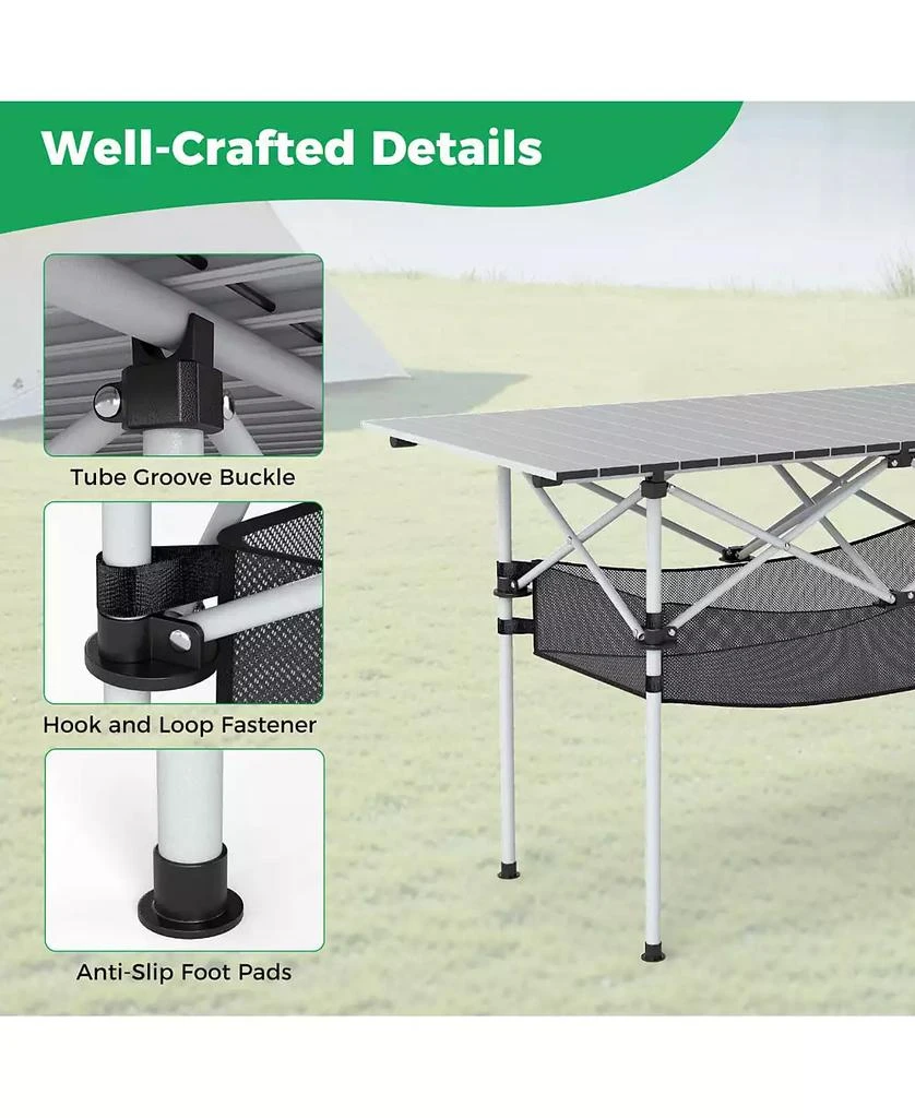 Costway Patio Folding Camping Table with Aluminum Roll-up Tabletop & Mesh Basket 8