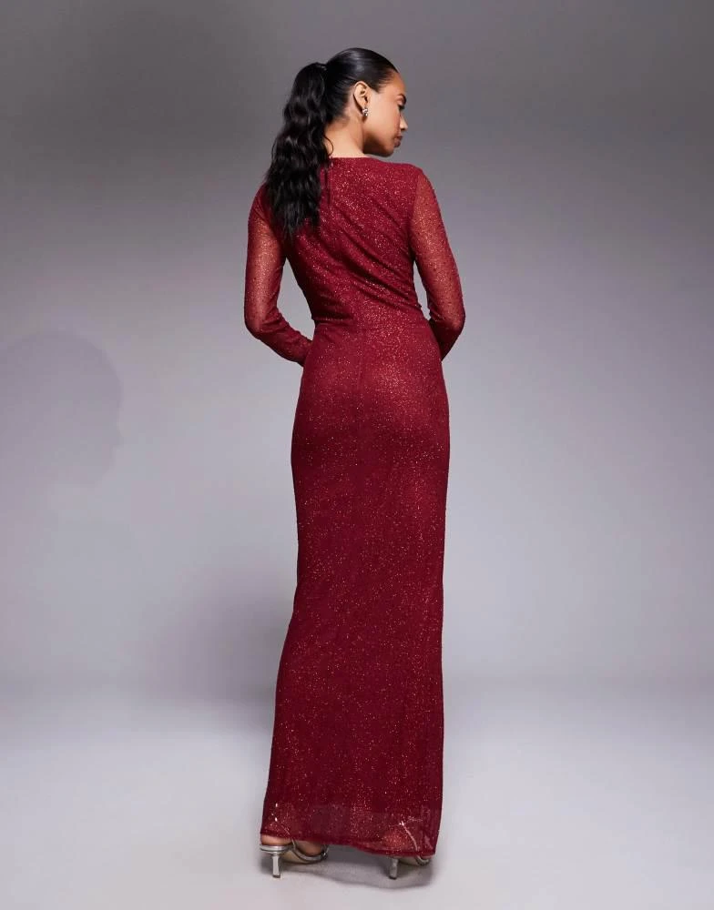 Jaded Rose Jaded Rose hotfix slinky maxi dress with knot detail in Burgundy - Burgundy - UK 14
