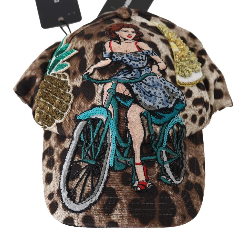 Dolce & Gabbana Dolce & Gabbana Brown Leopard Sequin Sicily Applique Baseball Hat 4