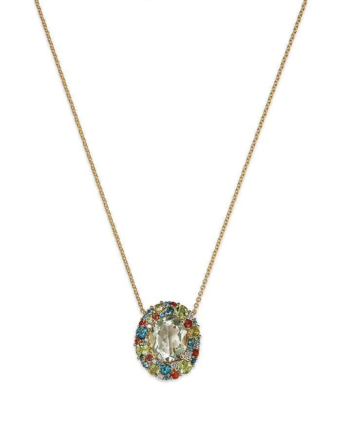 Bloomingdale
s Fine Collection Prasiolite, Multi Gemstone 
Diamond Halo Pendant Necklace in 14k Yellow Gold, 18"