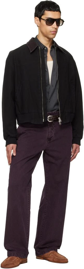 TONYWACK Burgundy Garment Dyed Cotton Straight Trousers 5