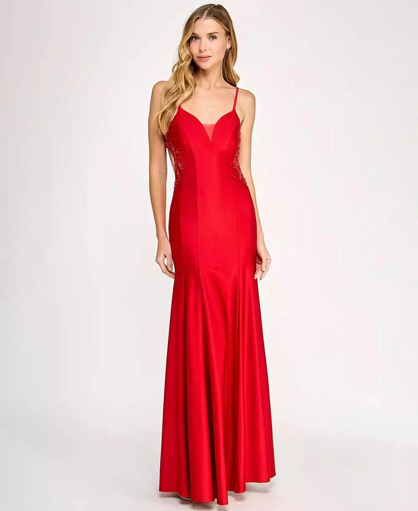 Dear Moon Juniors' Embellished Cutout Gown 1
