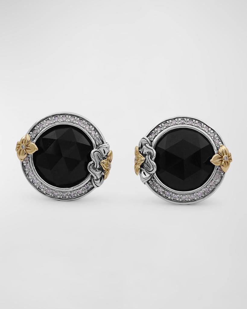 Stephen Dweck Garden of Stephen Faceted Black Onyx Earrings in Sterling Silver with 18K Gold Flowers and Diamonds
