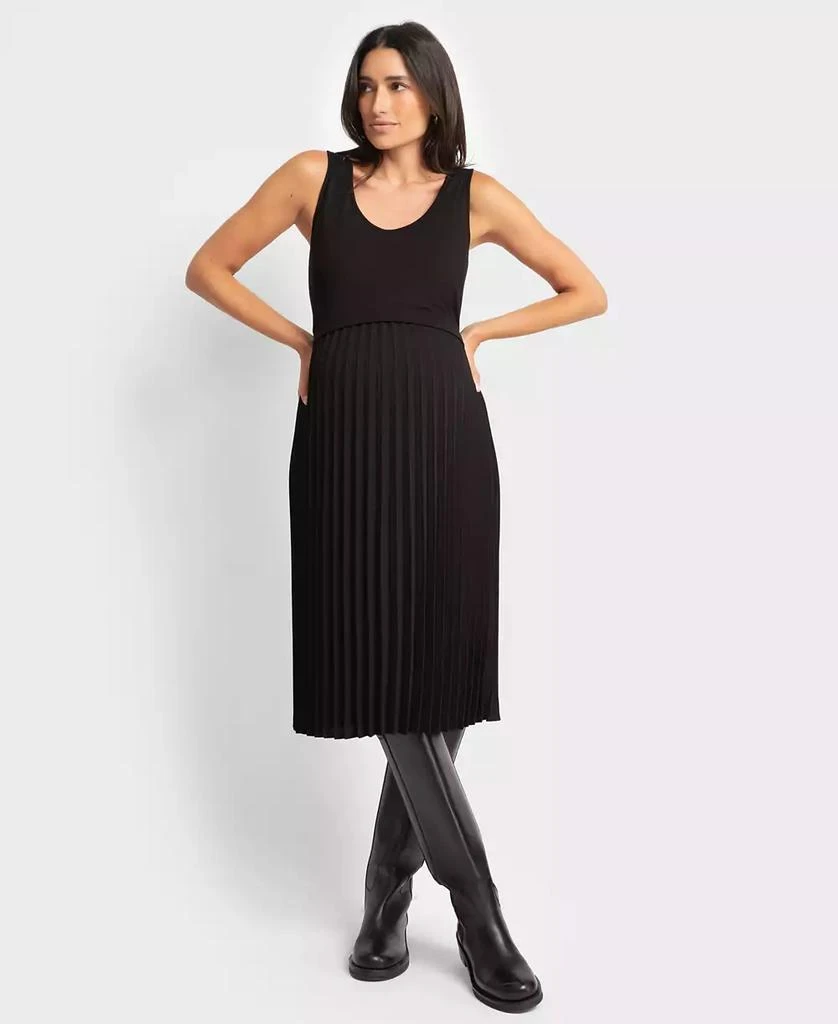 Seraphine Women's Pleated Maternity Nursing Dress with Cardigan Topper 3
