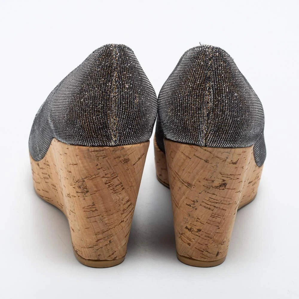 Stuart Weitzman Stuart Weitzman Grey Lurex Fabric Anna Cork Wedge Platform Peep Toe Pumps Size 37 5