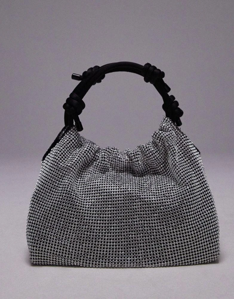 Topshop Topshop Gretchen embellished grab bag with satin handle in silver 4