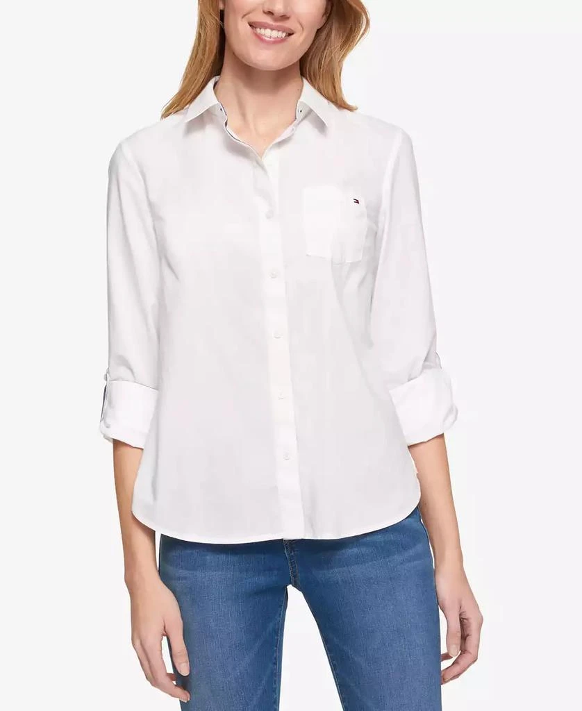 Tommy Hilfiger Women
s Cotton Roll-Tab Button-Up Shirt