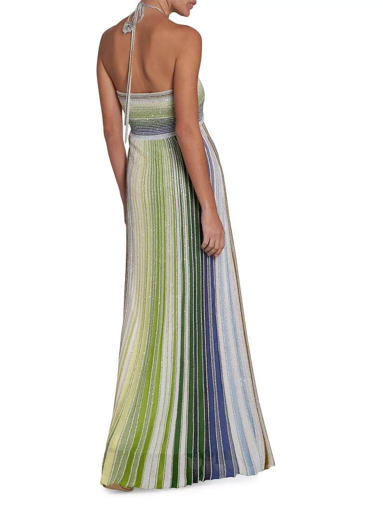 Shop Shimmer Striped Halter Maxi Dress on Sale at