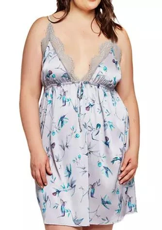 iCollection Plus Size Ivy Satin Hummingbird Chemise