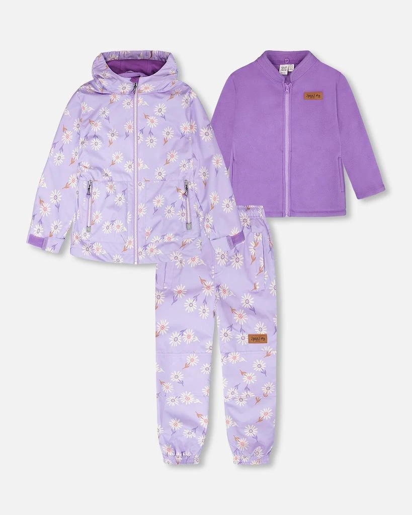 Deux par Deux 3-in-1 Two-Piece Mid-Season Outerwear Set Purple Daisy Print
