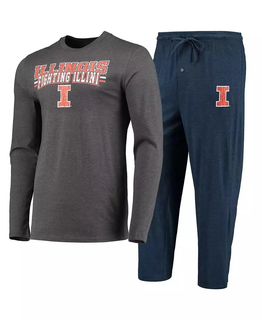Concepts Sport Men's Navy, Heathered Charcoal Distressed Illinois Fighting Illini Meter Long Sleeve T-shirt and Pants Sleep Set 1