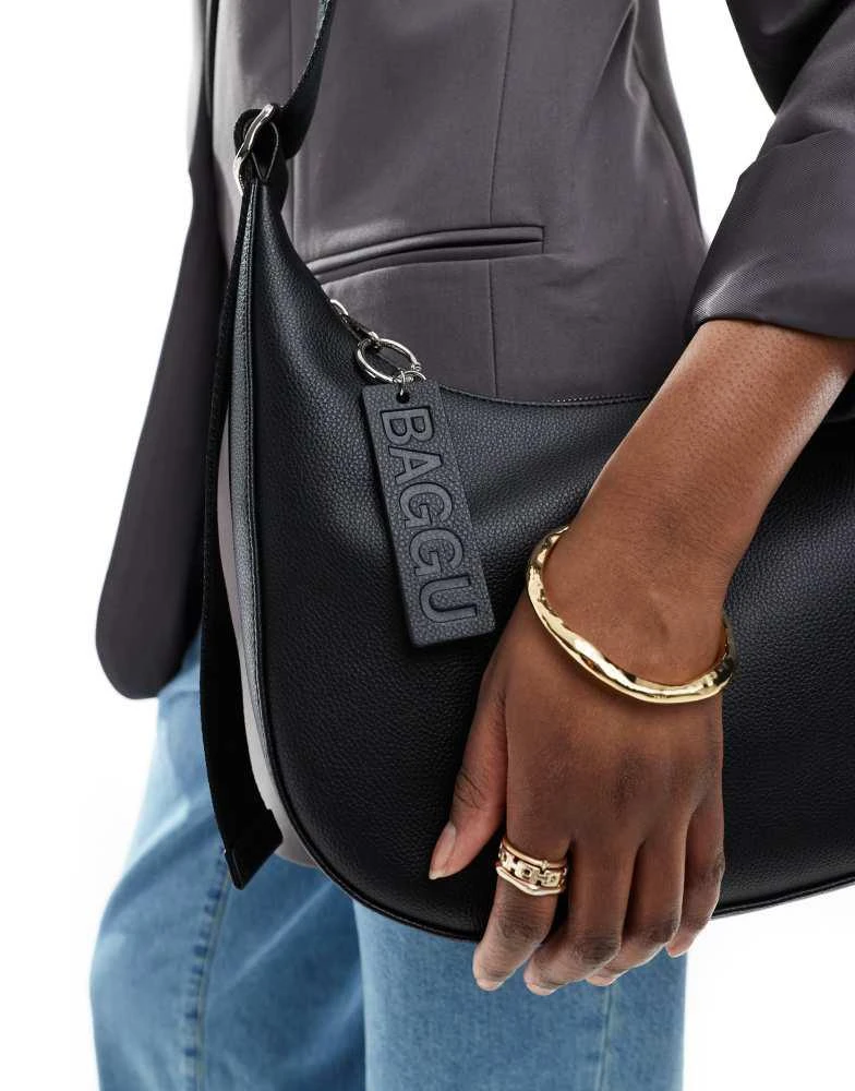 Baggu Baggu medium leather crescent bag in black 2
