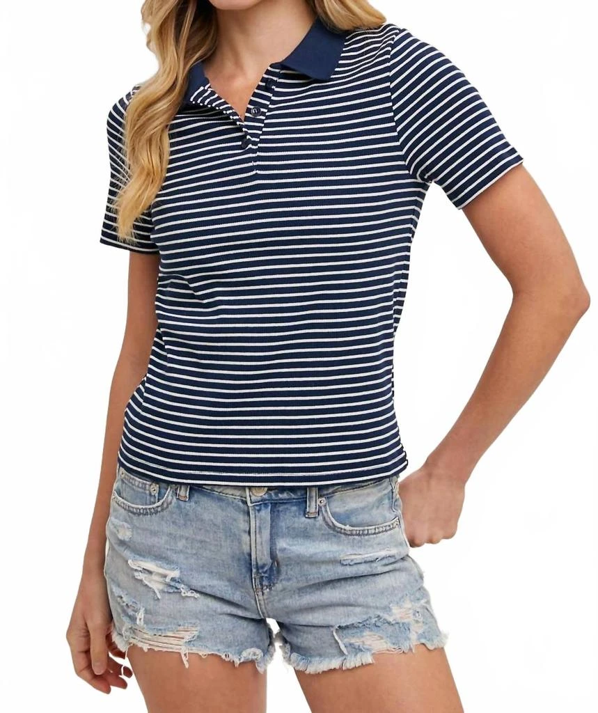 BluIvy Short Sleeve Stripe Polo Shirt In Navy
