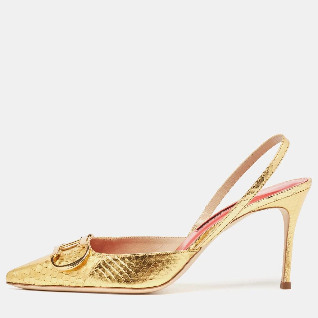 CH Carolina Herrera CH Carolina Herrera Metallic Gold Python Embellished Slingback Pumps Size 39 1