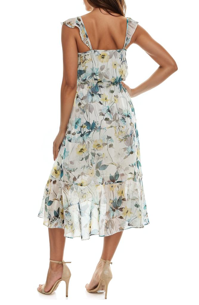 Socialite Ruffle Faux Wrap Chiffon Midi Dress