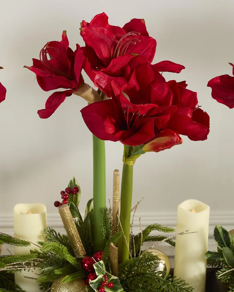 T&C Floral Company Amaryllis 37" Faux Floral Arrangement in Wood Tray with Candles 4