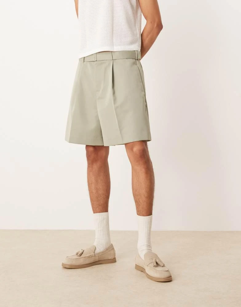 ASOS ASOS DESIGN smart bermuda shorts with front pleat and belt detail in green 2
