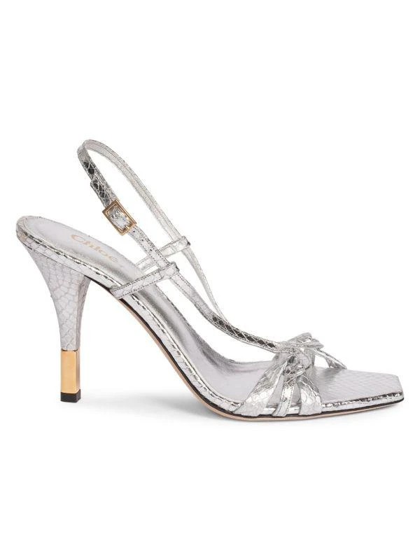 Chloé Nour Crocodile-Embossed Metallic Leather Sandals 1