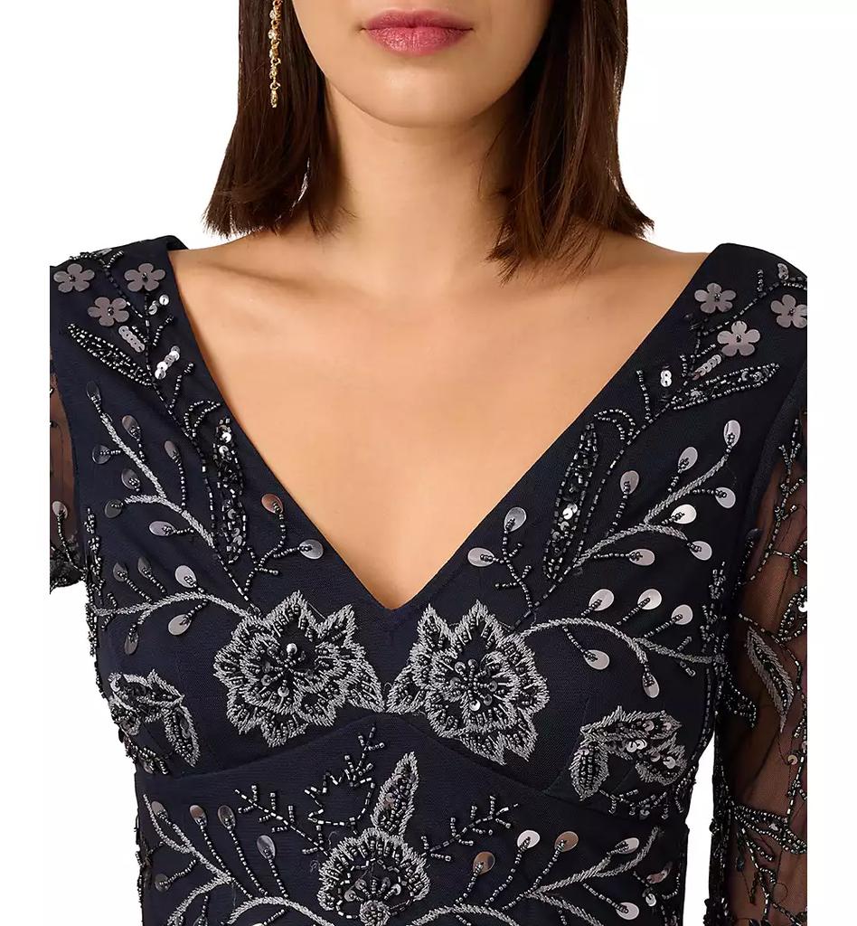 Adrianna Papell Women's Long-Sleeve Beaded Mesh Dress