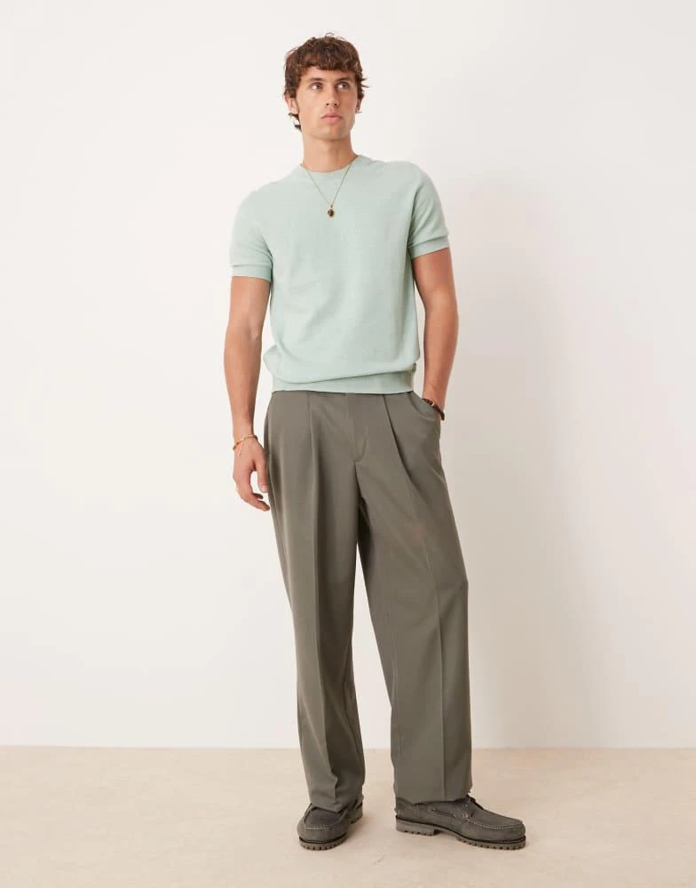 Mango Mango cotton blend fine knit t-shirt in turquoise 4