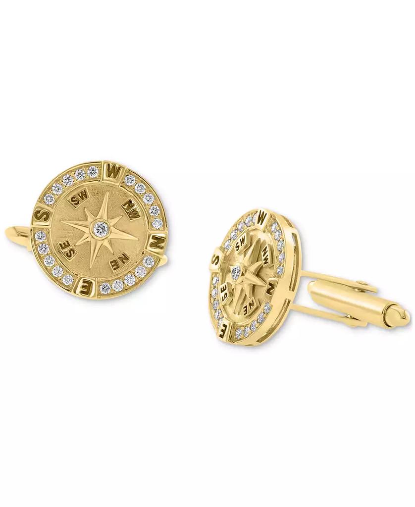 Effy EFFY® Men's Diamond Compass Cufflinks (3/8 ct. t.w.) in 14k Gold-Plated Sterling Silver