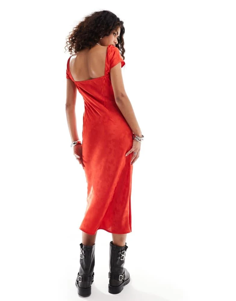 Kiss The Sky Kiss The Sky bust detail satin jacquard midaxi dress in red 3