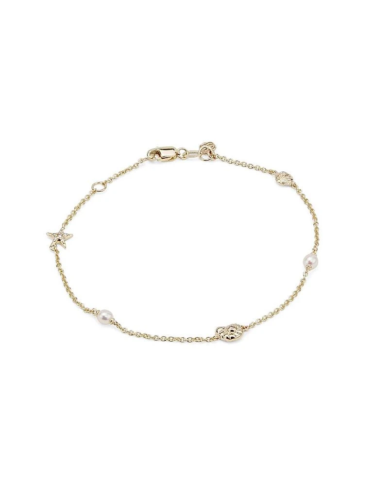 Sydney Evan 14K Yellow Gold, Cultured Freshwater Pearl 
0.03 TCW Diamond Sea Charm Bracelet