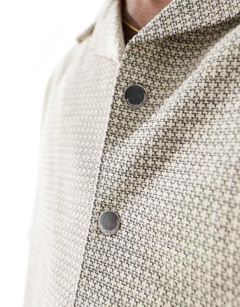 River Island River Island revere collar textured shirt with taping in stone 2