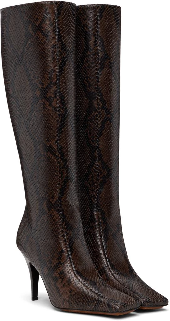 Stella McCartney Brown Square-Toe Snake Knee-High Stiletto Boots 4