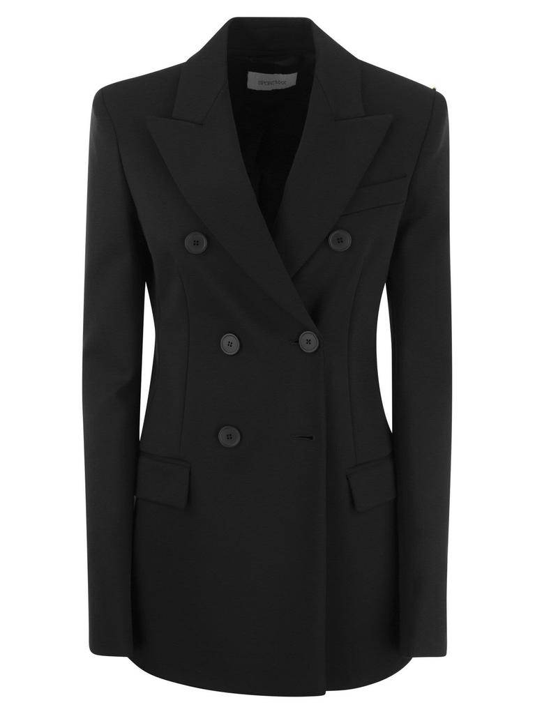ジャケット Sportmax Long double-breasted black jacket with belt Long double-breasted wool blazer, black | Sportmax