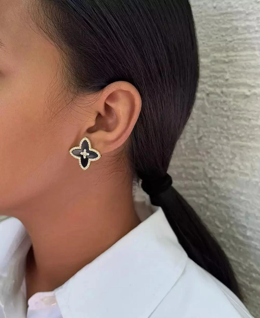 ADORNIA Gold CZ Black Statement Flower Stud Earrings 5