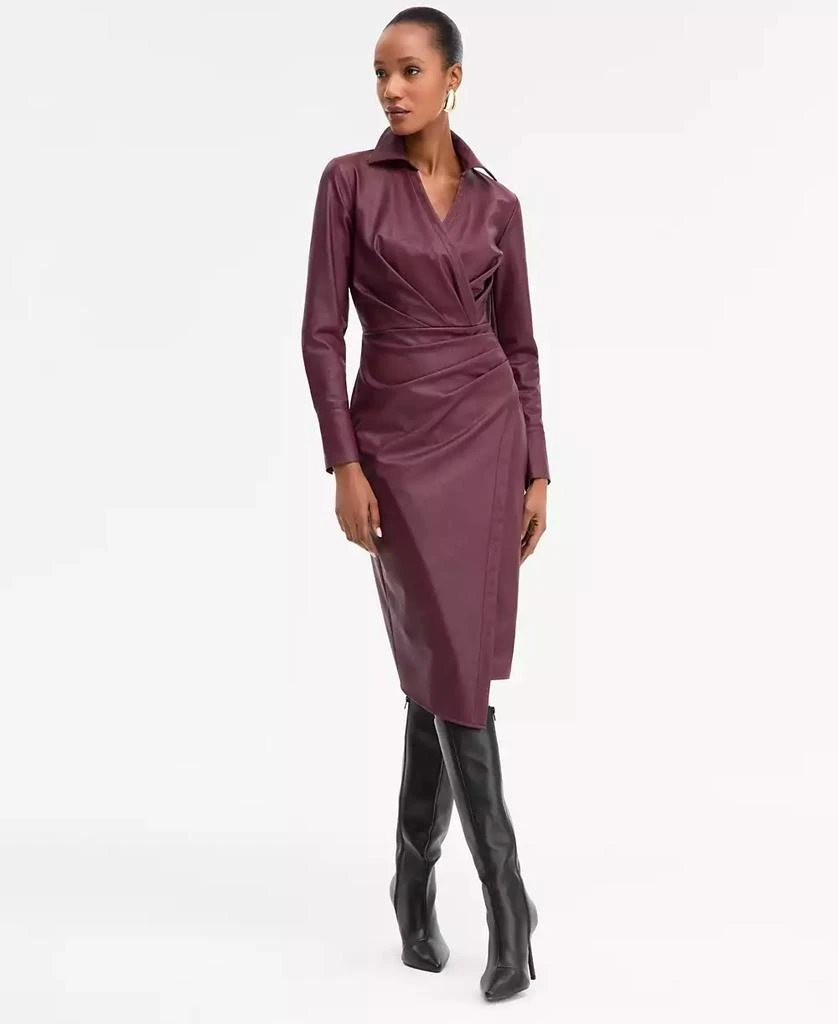 Women's Surplice-Neck Faux-Leather Dress, Macy's Exclusive  On Sale Now  with Up to 40% Off | Discover Exclusive Deals & Savings at BeyondStyle   Authentic INC International dress|women's fashion|dresses with Limited-Time  Discounts,
