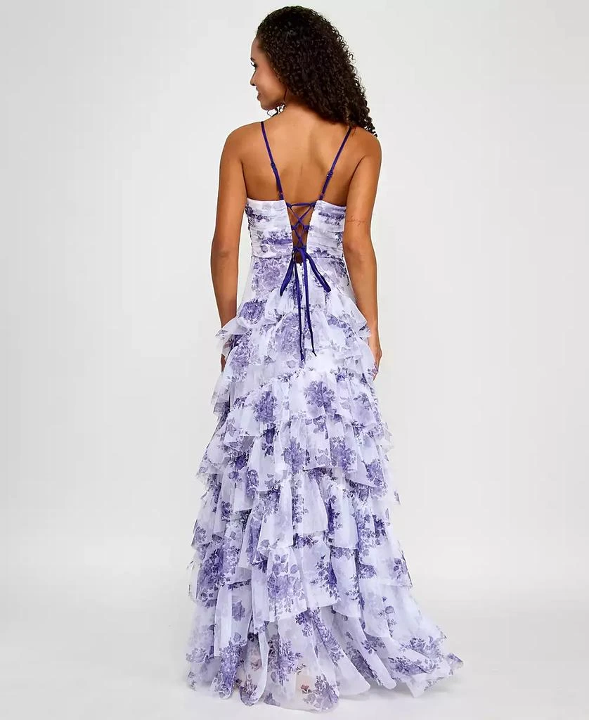 pear culture Juniors' Floral Print Ruffled Sleeveless Gown 3