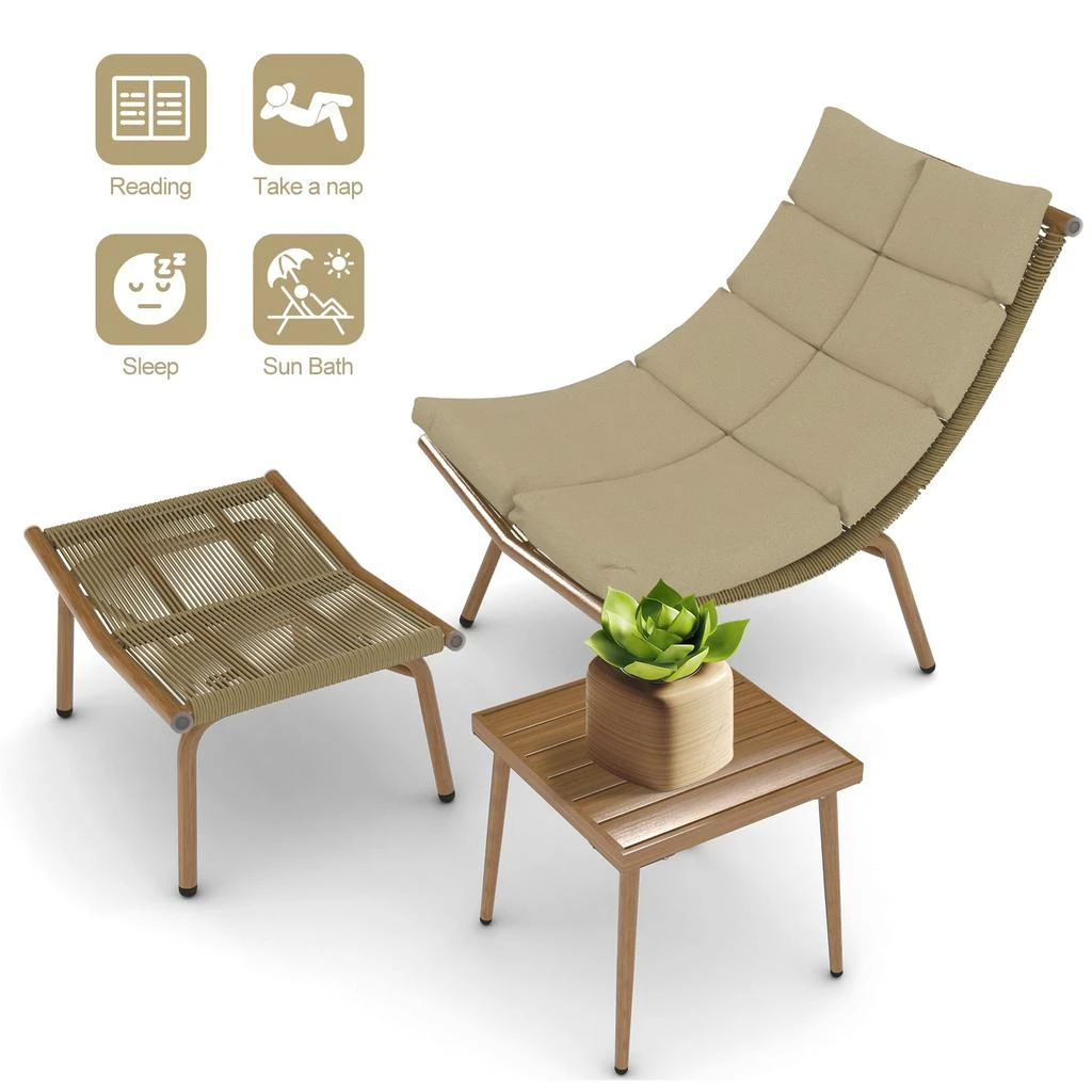 Simplie Fun Simplie Fun Chaise Lounge Chair with Table for Outdoor Indoor Wood-Color Alloy 4