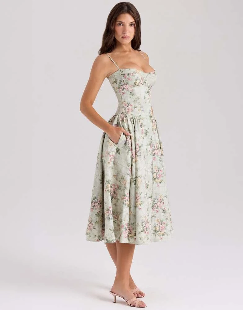 House of CB House of CB Samaria corset midi dress in sage floral 4