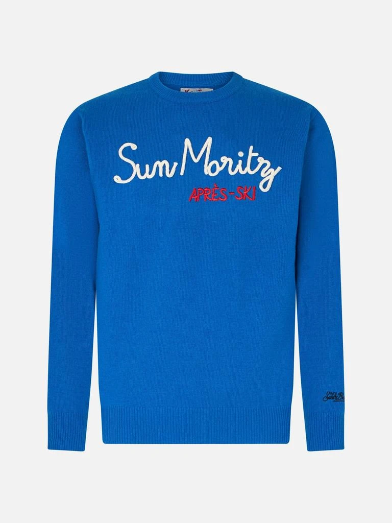 Mc2 Saint Barth Man Crewneck Sweater With Sun Moritz Après Ski Embroidery 2