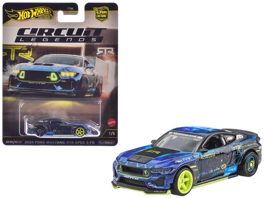 Hotwheels 2024 Ford Mustang RTR Spec 5-FD Dark Blue with Graphics "Circuit Legends" Series Diecast Model Car by Hot Wheels