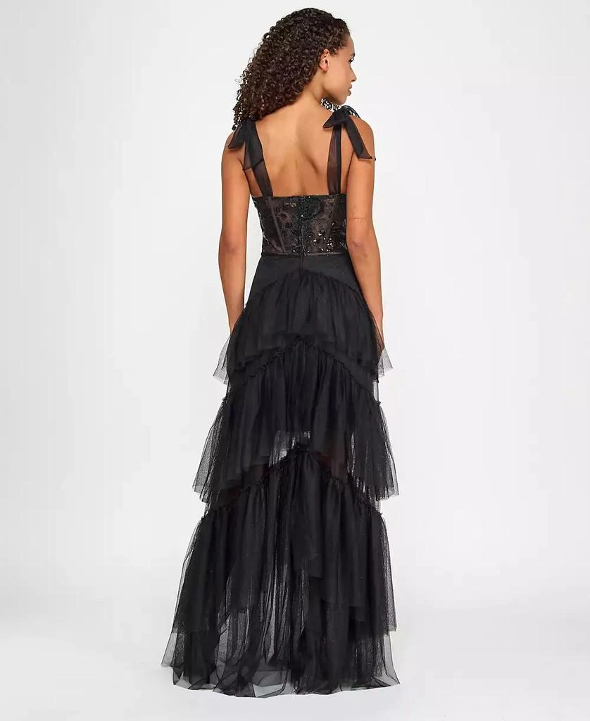 City Studios Juniors' Sequin-Corset Tie Shoulder Layered-Skirt Gown, Created for Macy's 2