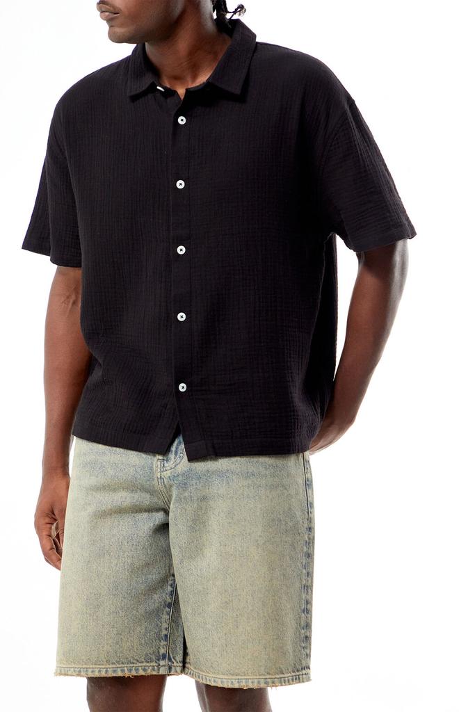 PacSun Black Cropped Boxy Gauze Camp Shirt