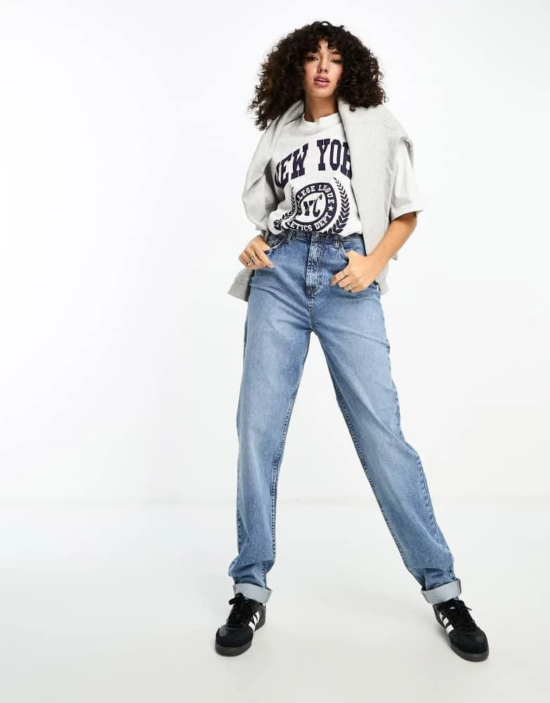 ASOS ASOS DESIGN Tall high rise relaxed mom jeans in mid blue 3