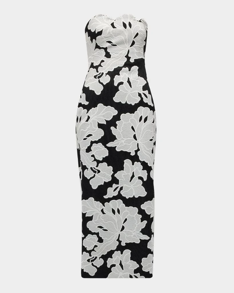 LELA ROSE Natasha Strapless Floral-Embroidered Midi Dress 1