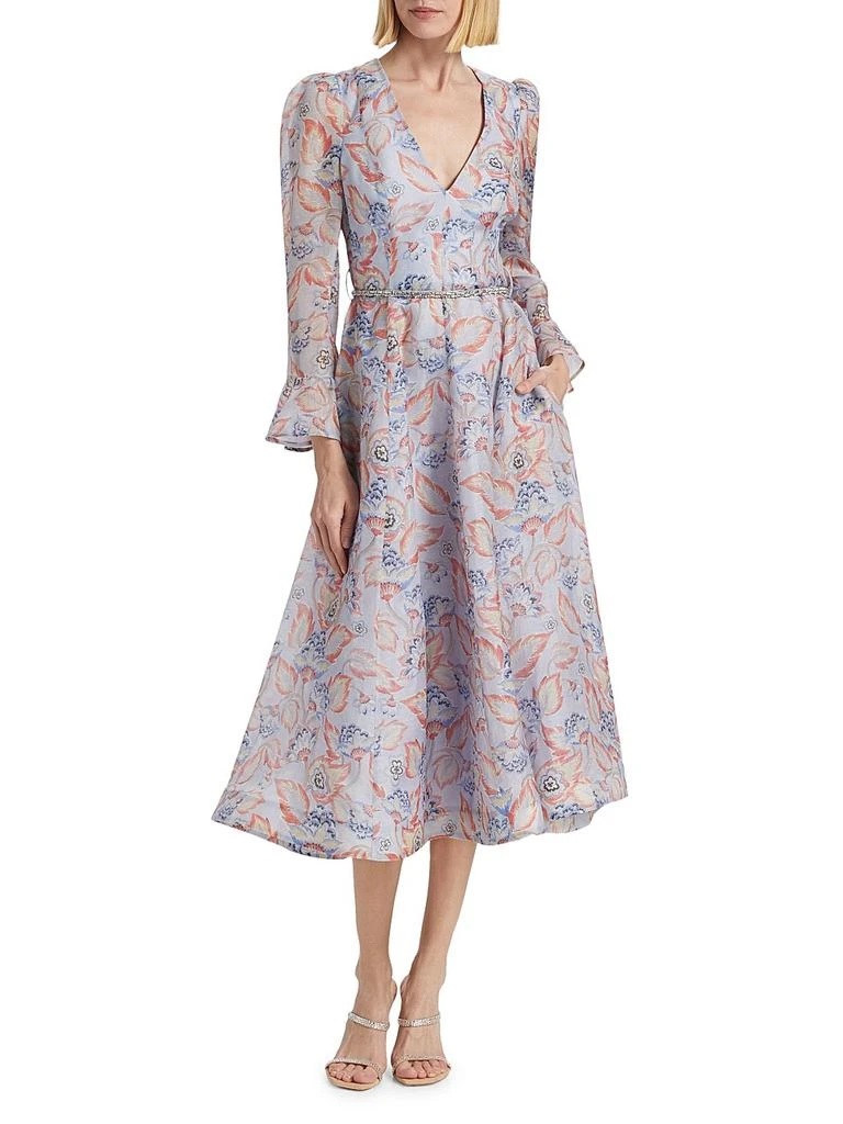 denim fit and flare midi dress Sleeveless V Neck Denim Fit And Flare Midi Dress - LARGE / BLUE