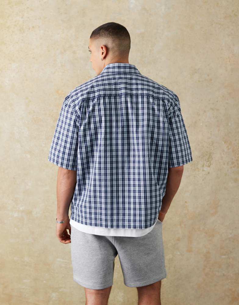 Weekday Weekday relaxed fit short sleeve shirt in navy check