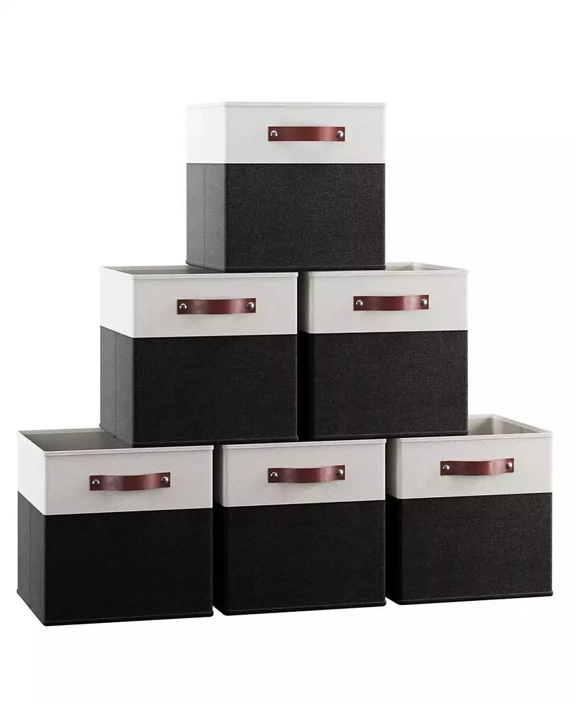 Ornavo Home 6 Pack Linen Fabric Kallax Storage Cube Bin with Faux Leather Handles