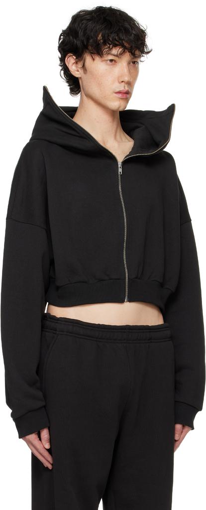 Shop Black Cropped Full Zip Hoodie on Sale at BeyondStyle