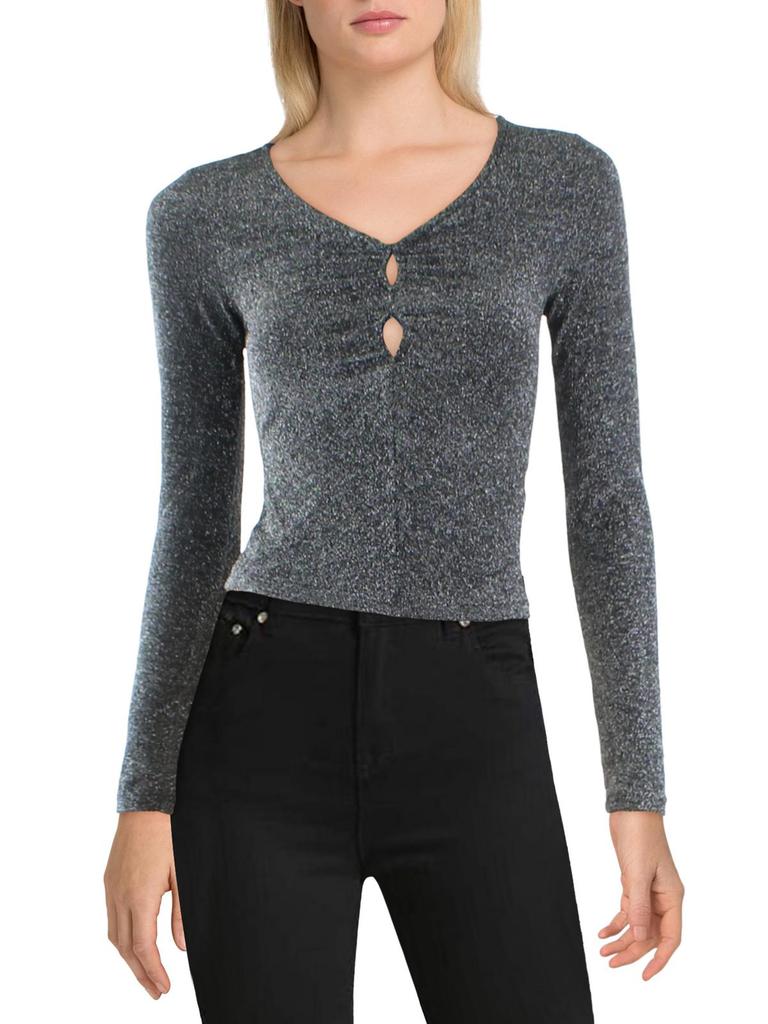 Ultra Flirt Juniors Womens Metallic Cut Out Blouse