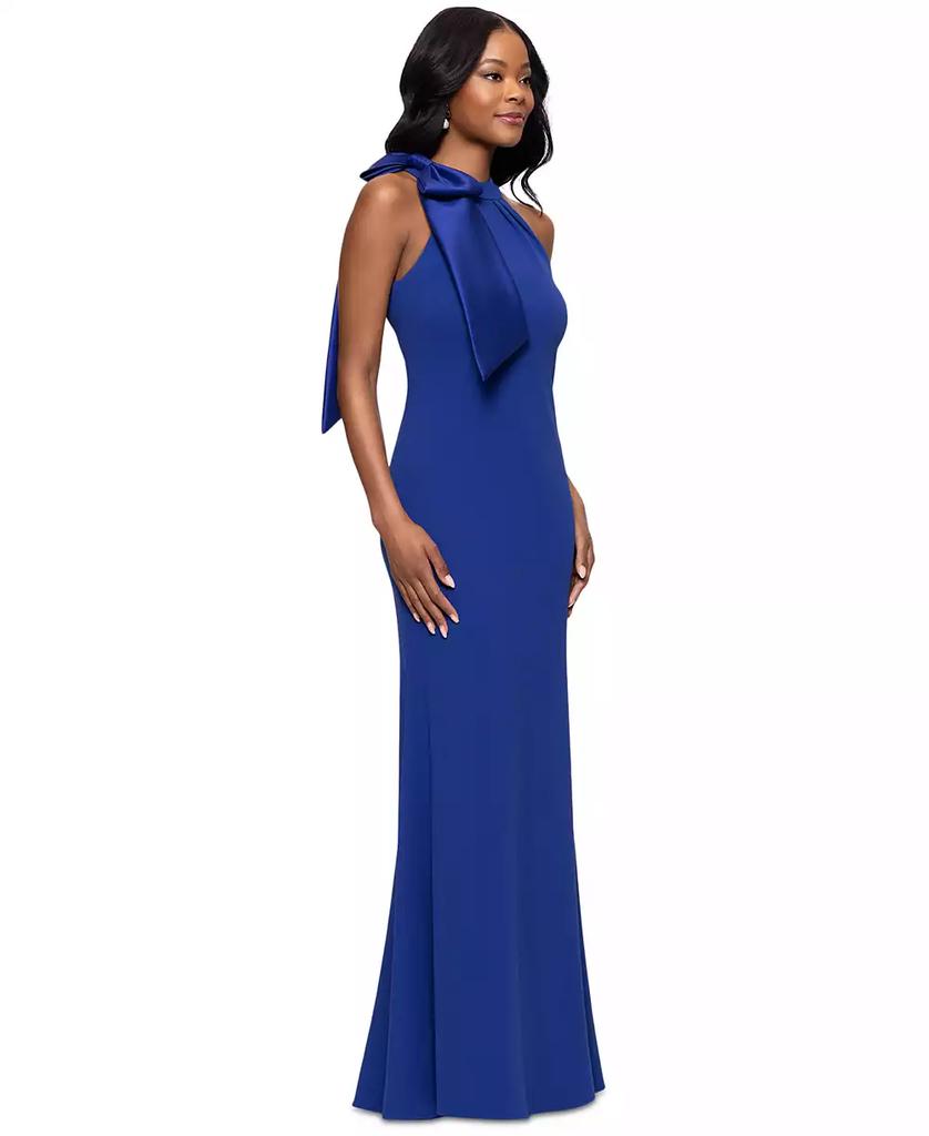 Betsy & Adam Women's Bow-Embellished Halter Neck Sleeveless Gown