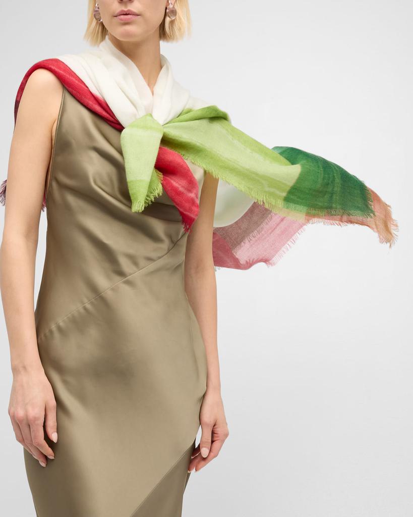 Franco Ferrari Multicolor Bordered Cashmere Scarf