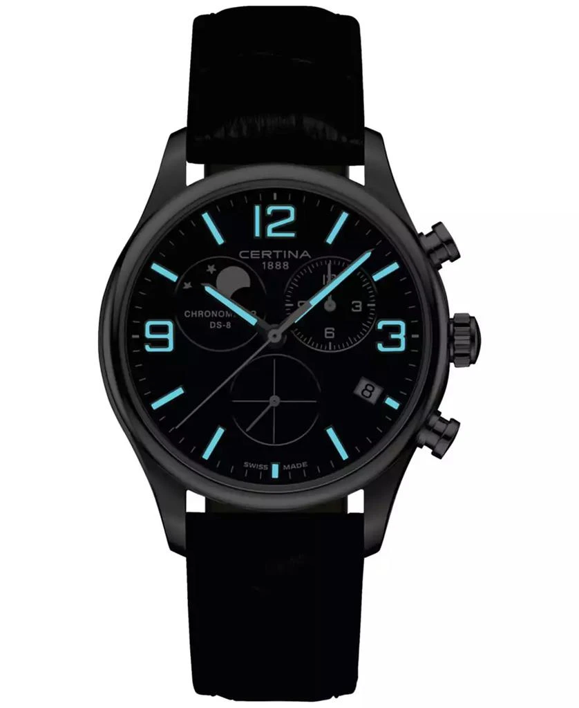 Certina Men's Swiss Chronograph DS-8 Moon Phase Black Leather Strap Watch 42mm 5